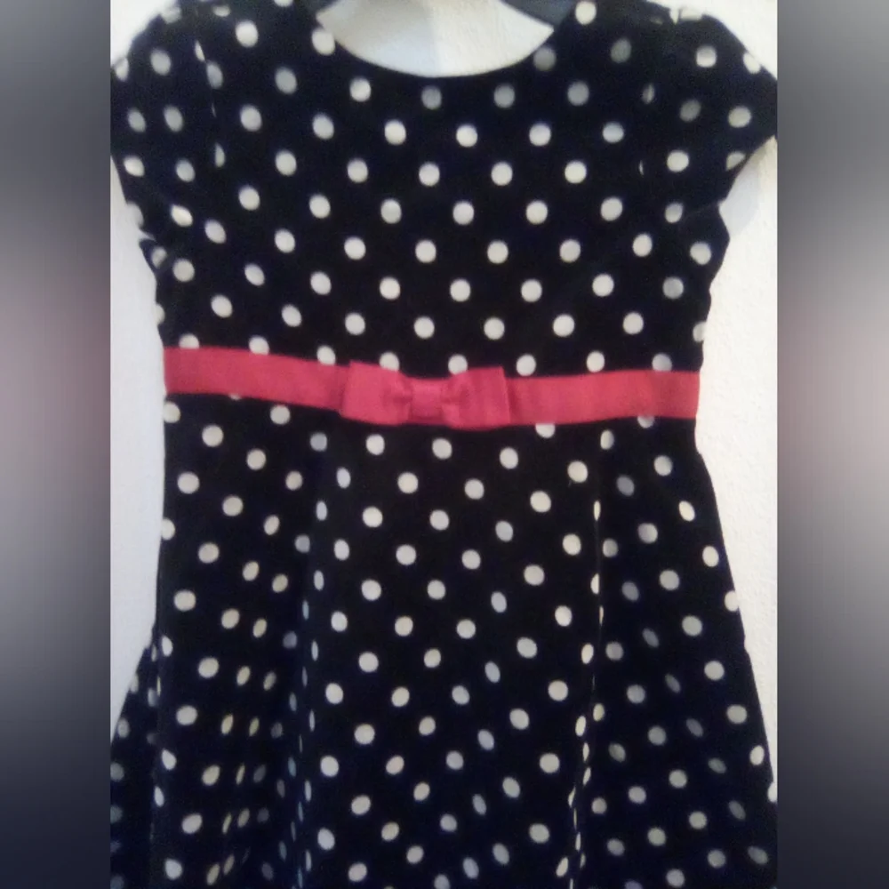 Gymboree Velvet Polka Dot Fit and Flare Dress 100% Cotton Size 6 Ribbon Coquette